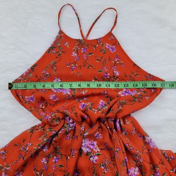 Lush Floral Chiffon Ruffle Tulip Hi Low Hem Maxi Dress Red Lavender Floral Small - Picture 4 of 6
